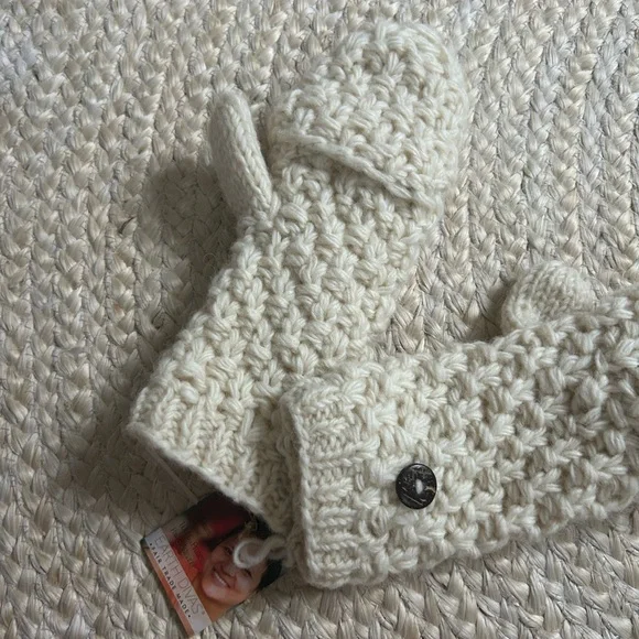 Knit new gloves removable top mittens mitten fair trade button gift - Picture 2 of 6